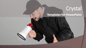  Presentation with security guard - Presentation with police news - male security guard with megaphone background and a gray colored foreground