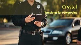  Presentation with car - PPT layouts with police officer - cop with notebook in hands background and a tawny brown colored foreground