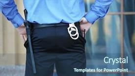  Presentation with security officer - Slide deck featuring police officer - male security guard protecting house background and a ocean colored foreground