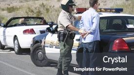  Presentation with aged - PPT theme with police officer - middle aged policeman arresting background and a dark gray colored foreground
