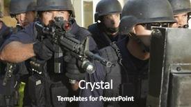  Presentation with coworkers - Slide deck having police officer - policeman aiming while standing background and a dark gray colored foreground