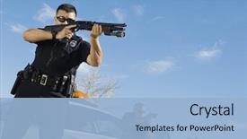  Presentation with gun - Audience pleasing PPT theme consisting of police officer aiming with gun backdrop and a light blue colored foreground