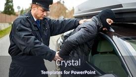  Presentation with police - Amazing presentation design having police-officer-arrests-car-thief backdrop and a wine colored foreground