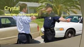  Presentation with police - Theme with police officer demonstrating a field sobriety test to a motorist background and a tawny brown colored foreground