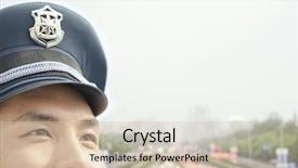  Presentation with police police - PPT theme enhanced with close view on the road roller working on the new road construction site background and a gray colored foreground