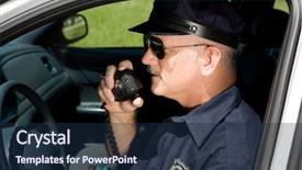  Presentation with radio - Cool new slide set with police officer in squad car backdrop and a navy blue colored foreground