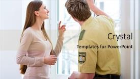  Presentation with police - Colorful presentation design enhanced with police officer preserving evidence backdrop and a coral colored foreground