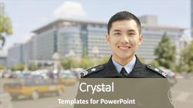  Presentation with policia lights of police car - Colorful slide set enhanced with police officer smiling portrait china backdrop and a mint green colored foreground