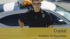  Presentation with caution tape yellow - Presentation theme enhanced with police officer standing behind yellow background and a gold colored foreground