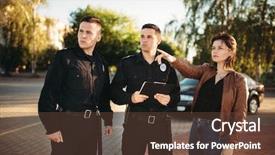  Presentation with police police - PPT layouts with police officers listening to testimony background and a tawny brown colored foreground
