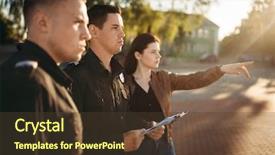  Presentation with driver - Colorful slide deck enhanced with police officers listerning to testimony backdrop and a tawny brown colored foreground