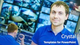  Presentation with video surveillance - PPT layouts enhanced with police personnel management - video monitoring surveillance security system background and a cobalt blue colored foreground