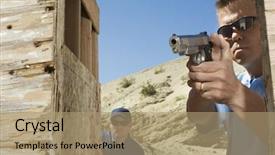  Presentation with gun - Amazing slide set having police shooting - man watching colleague aiming hand backdrop and a coral colored foreground