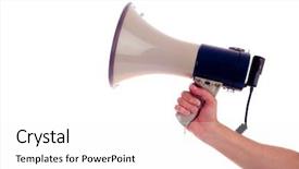  Presentation with white - Presentation theme having police sounds - caucasian hand holding a megaphone background and a  colored foreground