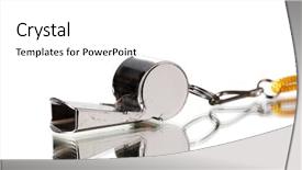  Presentation with whistle - PPT layouts with police sounds - sport metal whistle on gray background and a white colored foreground