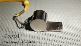  Presentation with whistle - PPT layouts consisting of police sounds - sport metal whistle on light background and a light gray colored foreground