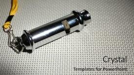  Presentation with whistle - Slide deck consisting of police sounds - sport metal whistle on light background and a light gray colored foreground