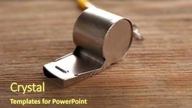  Presentation with whistle - Presentation theme enhanced with police sounds - sport metal whistle on wooden background and a tawny brown colored foreground