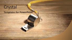  Presentation with whistle - Presentation having police sounds - sport metal whistle on wooden background and a coral colored foreground