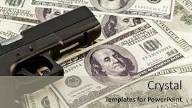  Presentation with police shooting a pistol - PPT layouts featuring police stress - close up image of pistol background and a  colored foreground