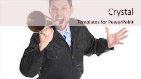  Presentation with security guard - Cool new slides with police stress - male security guard with megaphone backdrop and a  colored foreground