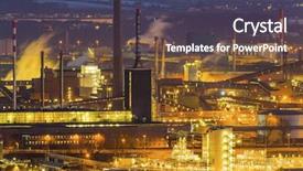  Presentation with industrial textile industry yarn spools - PPT theme with police team - austria linz industrial area background and a ocean colored foreground