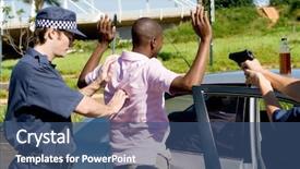  Presentation with gun - Presentation having police stop - dangerous criminal under arrest background and a ocean colored foreground