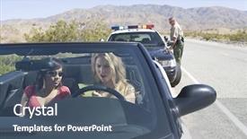  Presentation with female security officer - Slide deck enhanced with police woman - young angry female friends reading background and a ocean colored foreground