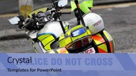  Presentation with motorcycle - Colorful presentation design enhanced with policeman and police motorcycle behind backdrop and a light blue colored foreground
