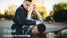  Presentation with car - Amazing PPT theme having policeman arrests the car thief backdrop and a tawny brown colored foreground