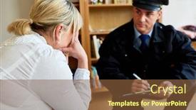  Presentation with crime scene - Beautiful slide deck featuring policeman-interviews-victims-after-breaking backdrop and a tawny brown colored foreground