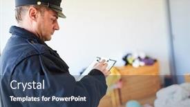  Presentation with police - Cool new PPT theme with policeman-of-the-criminal-police backdrop and a ocean colored foreground