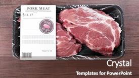  Presentation with meat - PPT theme having poliethylene - packed pieces of pork meat background and a tawny brown colored foreground