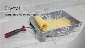  Presentation with polyethylene - Theme with poliethylene - paint roller and tray background and a light gray colored foreground