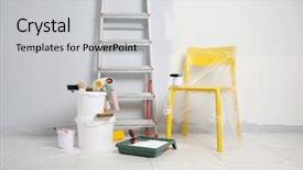  Presentation with set of construction tools tool - Audience pleasing PPT theme consisting of poliethylene - set of painter tools backdrop and a light gray colored foreground