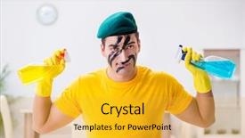  Presentation with military bible - Beautiful slide set featuring polish army - man in military style cleaning backdrop and a gold colored foreground