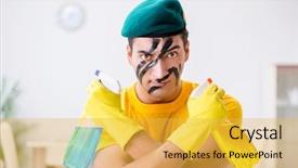  Presentation with polish army - Colorful slide set enhanced with polish army - man in military style cleaning backdrop and a yellow colored foreground