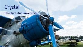  Presentation with exhibition - Audience pleasing PPT theme consisting of polish army - plane in aviation museum exhibition backdrop and a light blue colored foreground