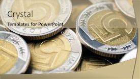  Presentation with shot - Cool new presentation theme with polish-five-zloty-coins-macro backdrop and a soft green colored foreground