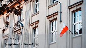  Presentation with flag - Presentation theme featuring polish-flag-in-old-town background and a light gray colored foreground