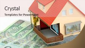  Presentation with home loan - PPT theme featuring polish money for house - loan background and a lemonade colored foreground