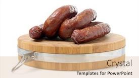  Presentation with cutting board - Presentation design featuring polish-sausage-loops-on-cutting background and a coral colored foreground