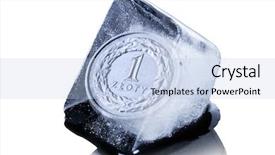  Presentation with ice frozen - Slide deck consisting of polish zloty coin frozen into the ice cube background and a light blue colored foreground