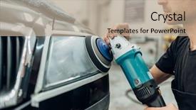  Presentation with machine - Slide set enhanced with polished - detailing of car headlights background and a mint green colored foreground