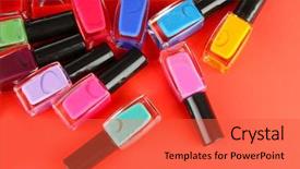  Presentation with nail - Cool new presentation with polished - group of bright nail polishes backdrop and a red colored foreground