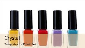  Presentation with bright white - Audience pleasing presentation theme consisting of polished - group of bright nail polishes backdrop and a yellow colored foreground