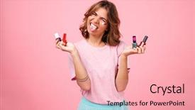  Presentation with nail - Audience pleasing PPT layouts consisting of polished - image of emotional young woman backdrop and a lemonade colored foreground