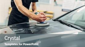  Presentation with induction machine - Cool new PPT theme with polished - male person with polishing machine backdrop and a gray colored foreground