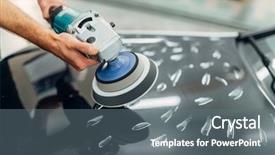  Presentation with machine - Beautiful theme featuring polished - worker with polishing machine cleans backdrop and a  colored foreground