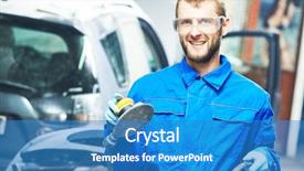  Presentation with auto repair - Amazing PPT theme having polisher machine at automobile repair backdrop and a teal colored foreground